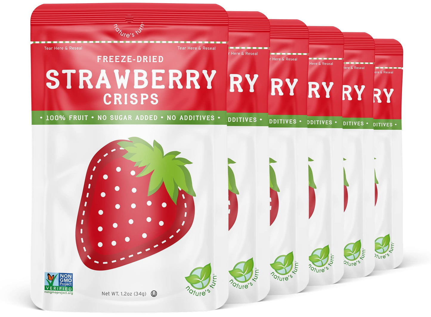 Nature s Turn Freeze-Dried Fruit Snacks, Strawberry Crisps, Pack of 6 (1.2 oz Each)