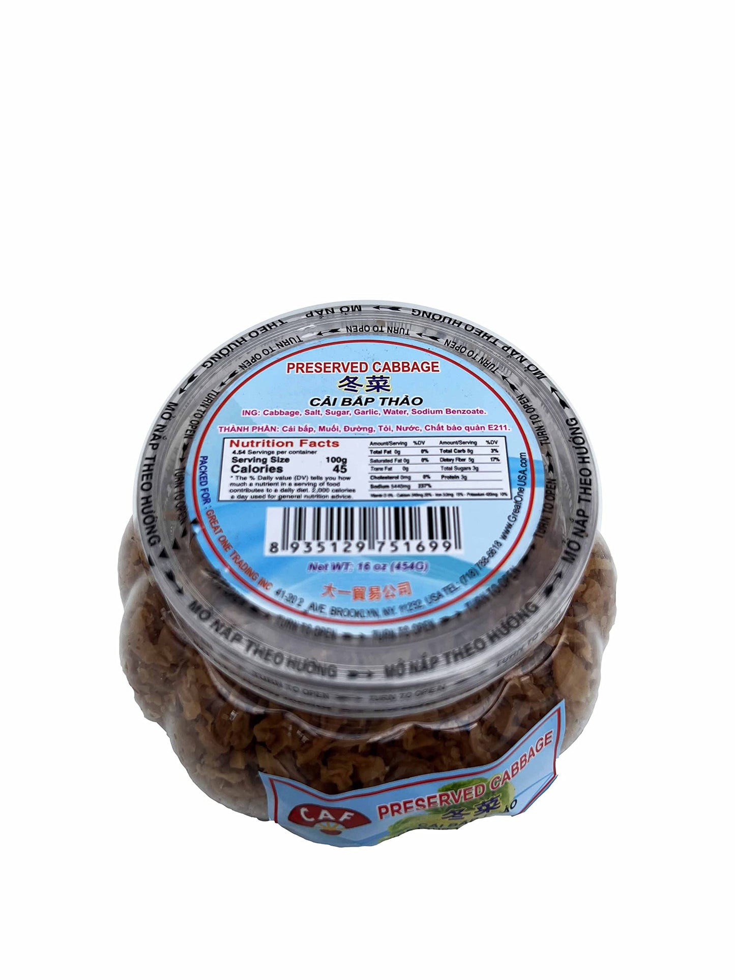 Caf Preserved Cabbage, Pickled Cabbage, Preserved Vegetable, Vegan 16 Oz
