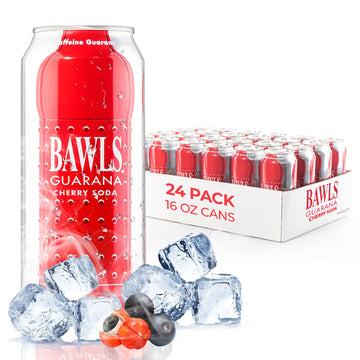 BAWLS Guarana Drink, Cherry Flavor, Caffeinated Soda, 16 Fl Oz, 24 Pack Cans