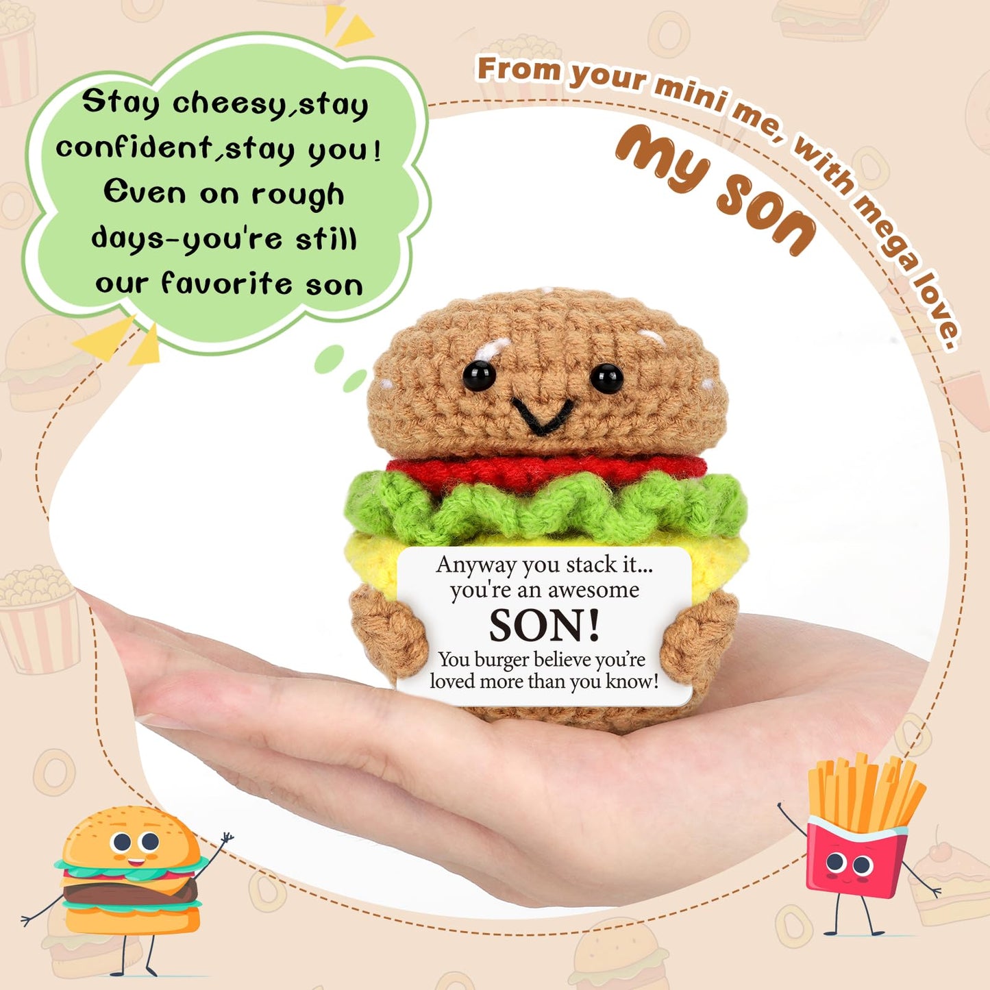 Avboda Mini Birthday Gift For Son From Dad Mom Handmade Crochet Burger For New Dad Son-In-Law Mature-Themed Sons New Father Christmas Basket Idea From Parents To Sons From Mother Father