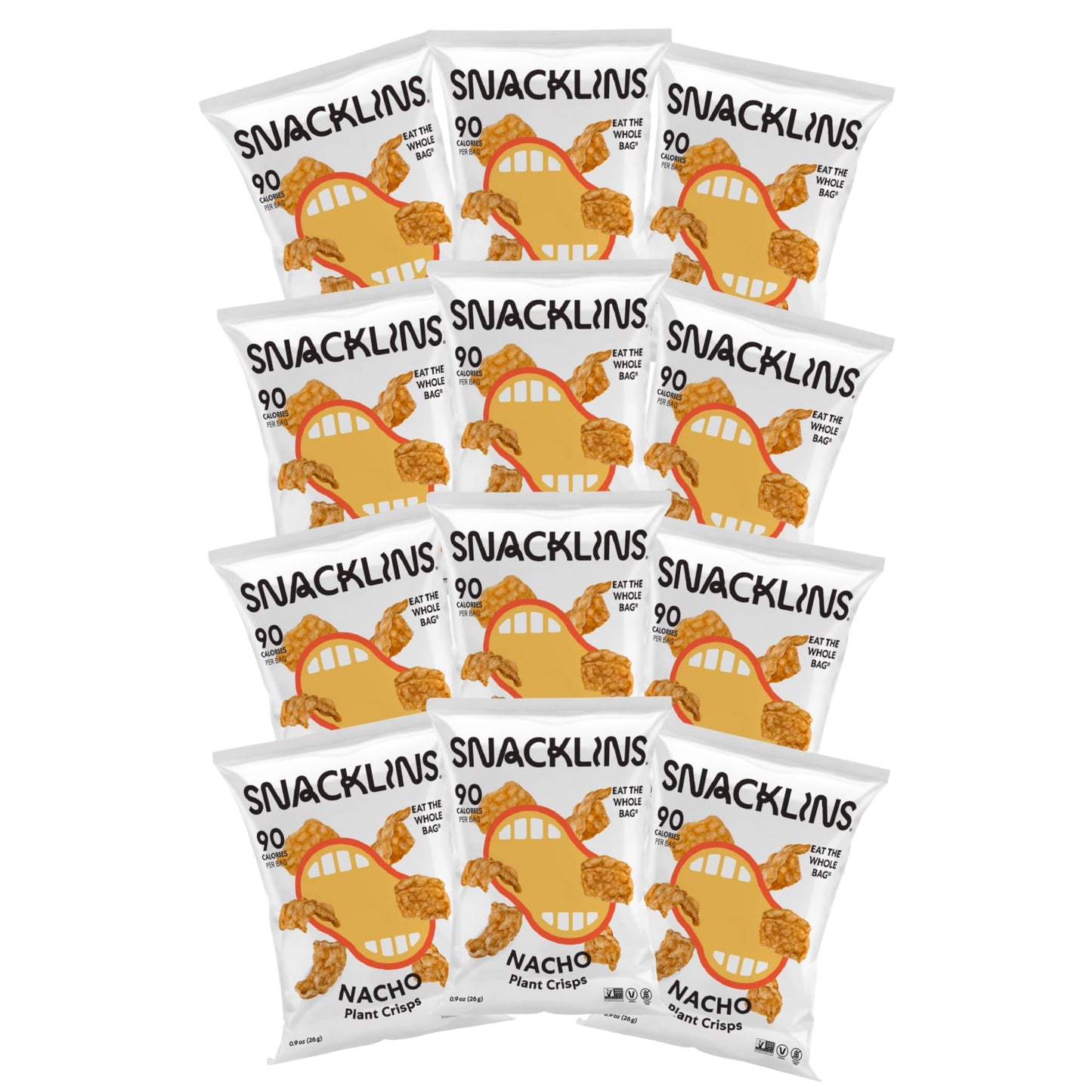 Snacklins Plant Based Crisps Nacho - Gluten Free, Grain Free, 100% Kosher, Vegan Healthy Snacks, Crunchy Puffed Snack, Just 90 C