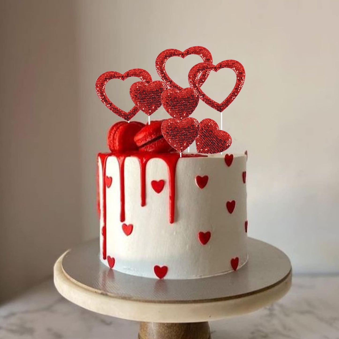 Ercadio 10 Pack Happy Valentine'S Day Heart Cake Toppers Felt Red Heart Cake Toppers Happy Valentine'S Day Cake Picks For Weddin