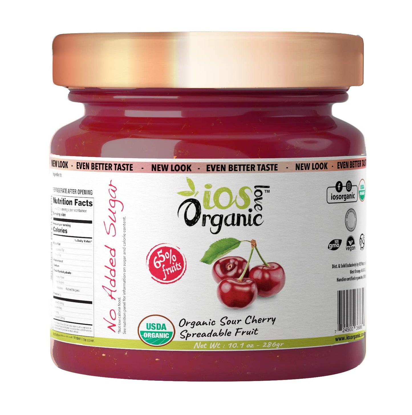 IOS Love Organic Spreadable Fruit - USDA Organic, Non-GMO, Vegan, Gluten Free - Sour Cherry, 10.1 Oz (Pack of 1)