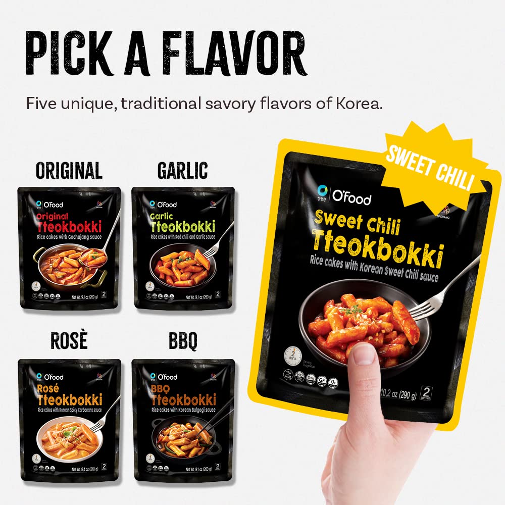 C O'Food Sweet Chili Tteokbokki, Gluten-Free Korean Rice Cakes, Authentic Spicy Korean Street Food Snack, Perfect With Cheese An