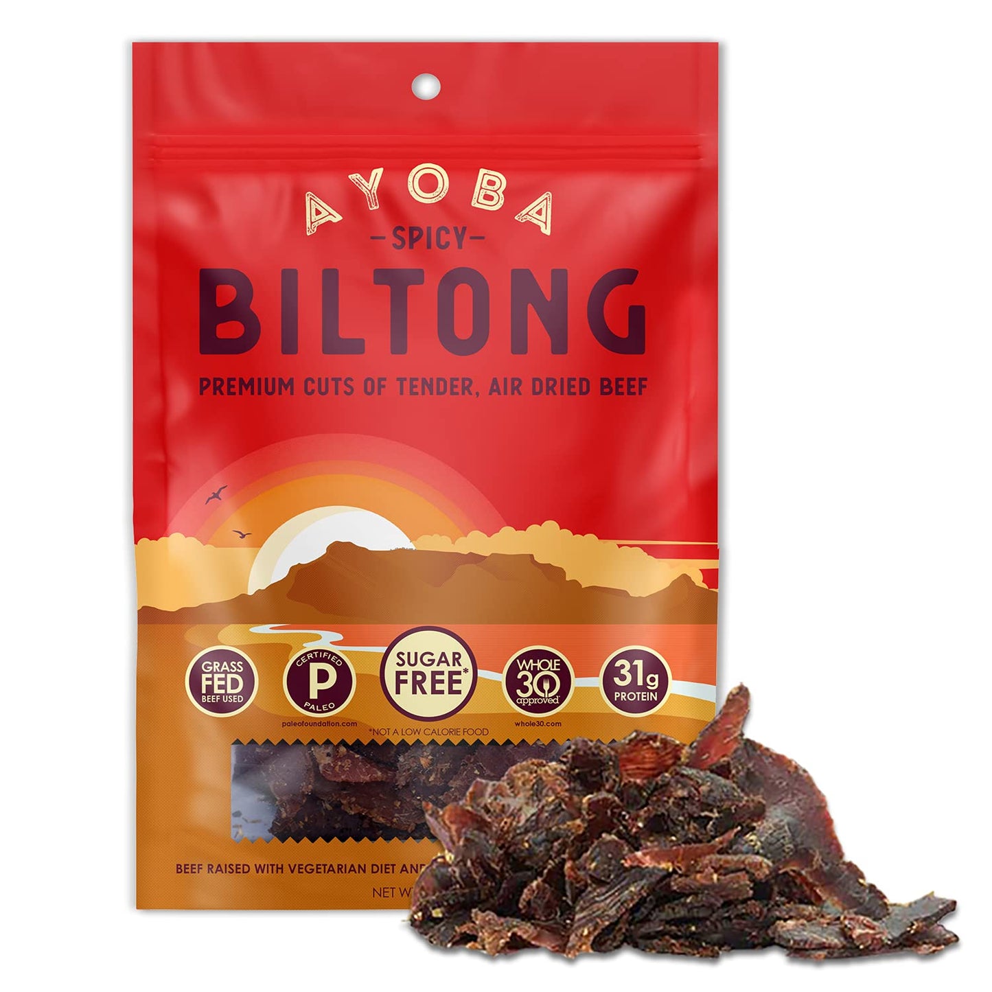 Ayoba Spicy Biltong - Grass Fed, Keto And Paleo Certified Air-Dried Beef Snack - Better Than Jerky Tender Steak Cuts - Whole 30