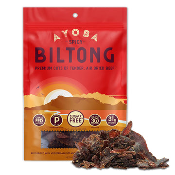 Ayoba Spicy Biltong - Grass Fed, Keto And Paleo Certified Air-Dried Beef Snack - Better Than Jerky Tender Steak Cuts - Whole 30