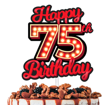 Happy 75th Birthday Cake Topper Fluorescent Flashing Night Out Hen Movie Nightclub Theme Decor Supplies Woman Man Happy Birthday