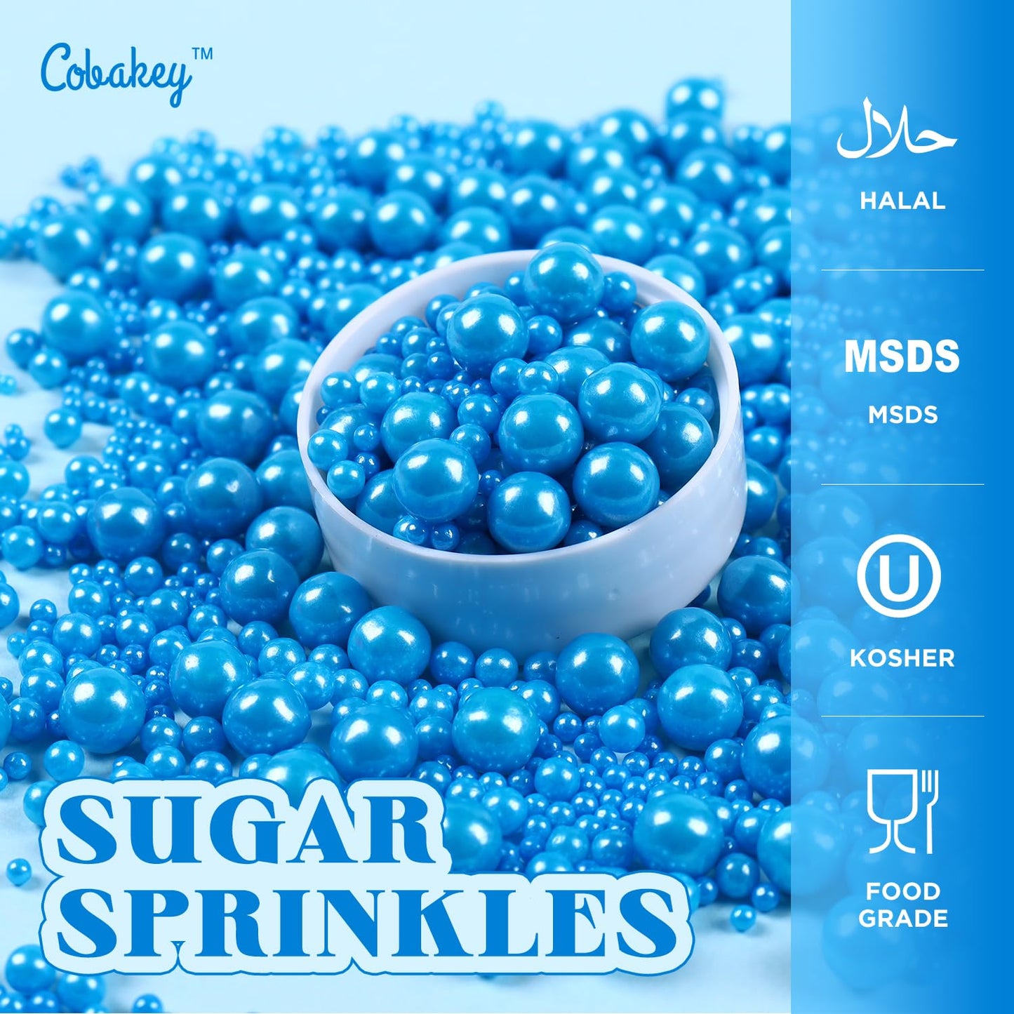 Cobakey Blue Sprinkles For Cake Decorations 3.52 Ounce Edible Pearl Sugar Sprinkles For Cupcake Toppers Wedding Party Valentines
