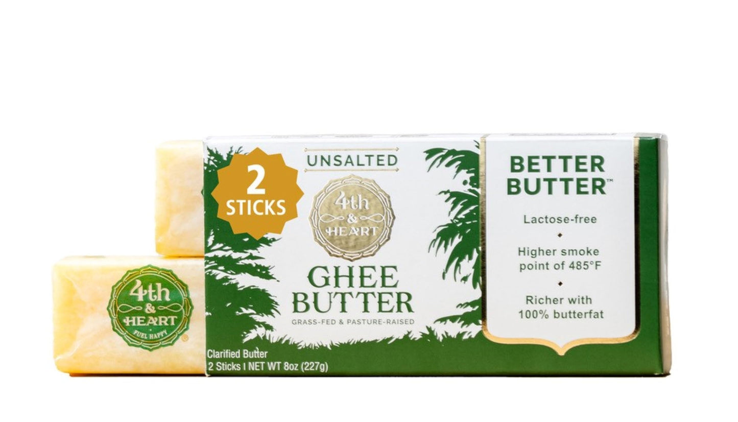 4th & Heart Grass-Fed Unsalted Ghee Sticks, Clarified Butter, Keto, Pasture Raised, Lactose and Casein Free, Certified Paleo and