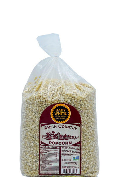 Amish Country Popcorn - Baby White (6 Pound Bag) - Small & Tender Popcorn - Old Fashioned And Delicious with Recipe Guide
