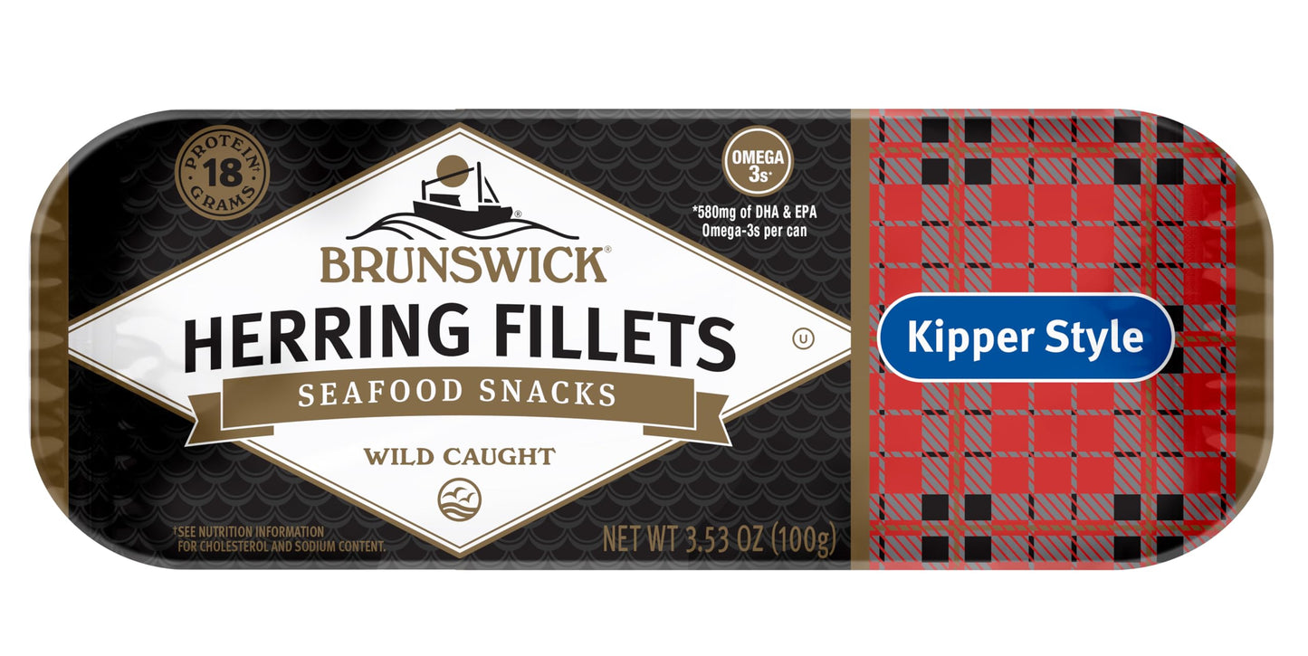 Brunswick Boneless Kipper Style Herring Fillets, Gluten Free, Keto Friendly, 3.53 oz Can