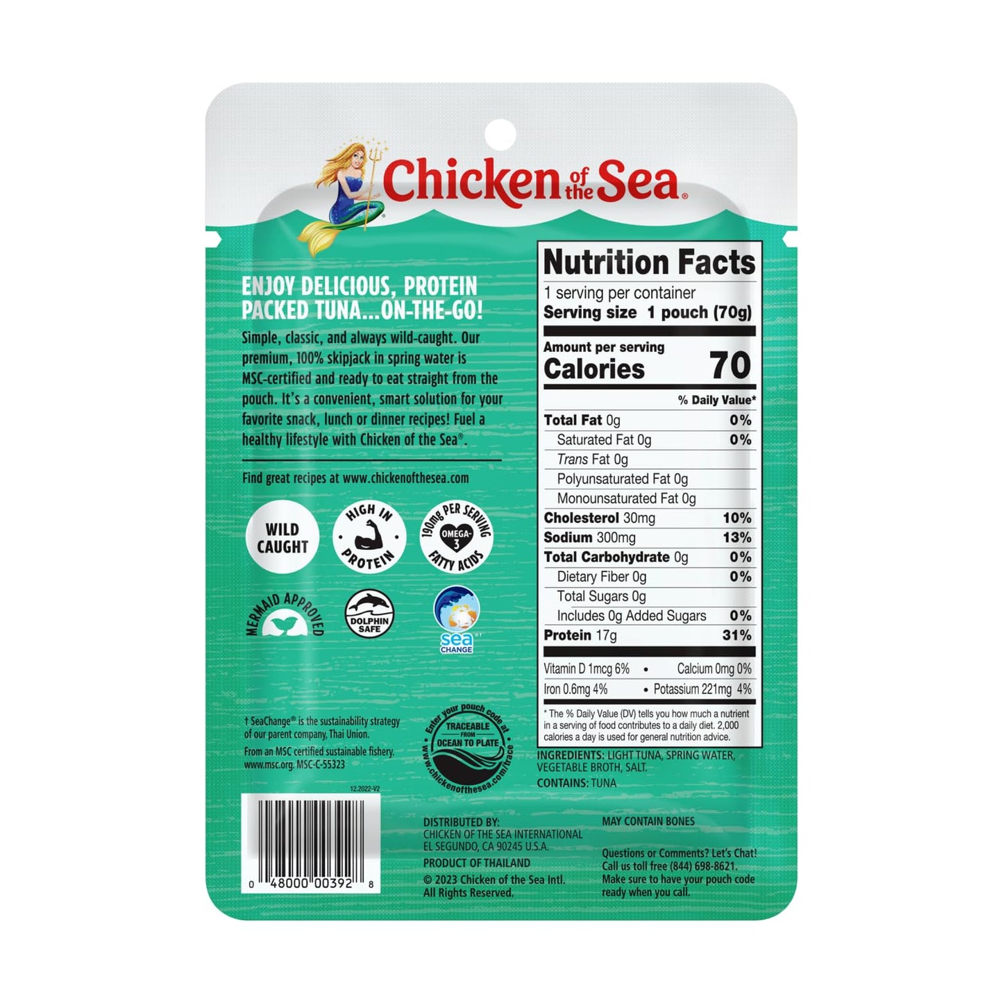Chicken Of The Sea Wild Caught Light Tuna In Spring Water, 2.5 Oz. Packet (Box Of 6)