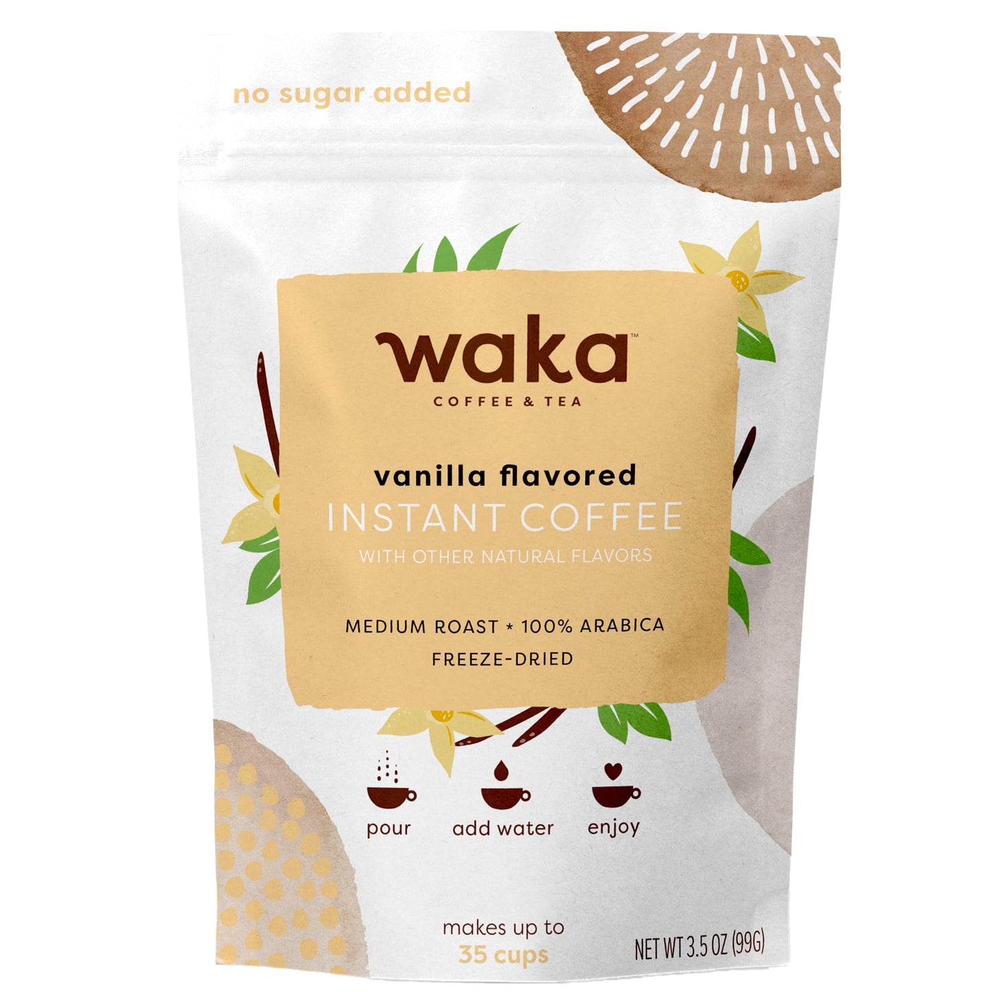 Waka Instant Coffee, Vanilla Flavored - 100% Arabica Beans, Freeze Dried Granules, No Additives - Bulk Bag For Quick Hot And Ice