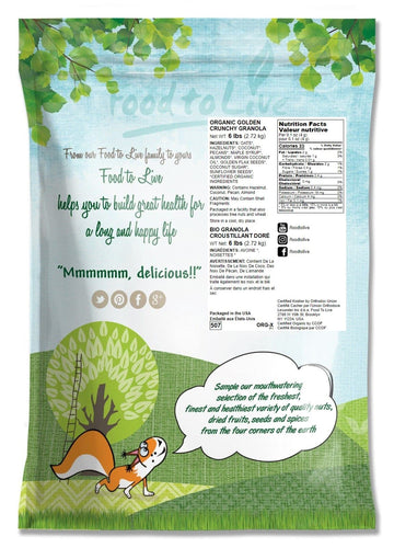 Food to Live Organic Golden Crunchy Granola, Small Batch, 6 Pounds, Contains Hazelnuts, Pecans, Almonds, Coconut, Flax & Sunflower Seeds