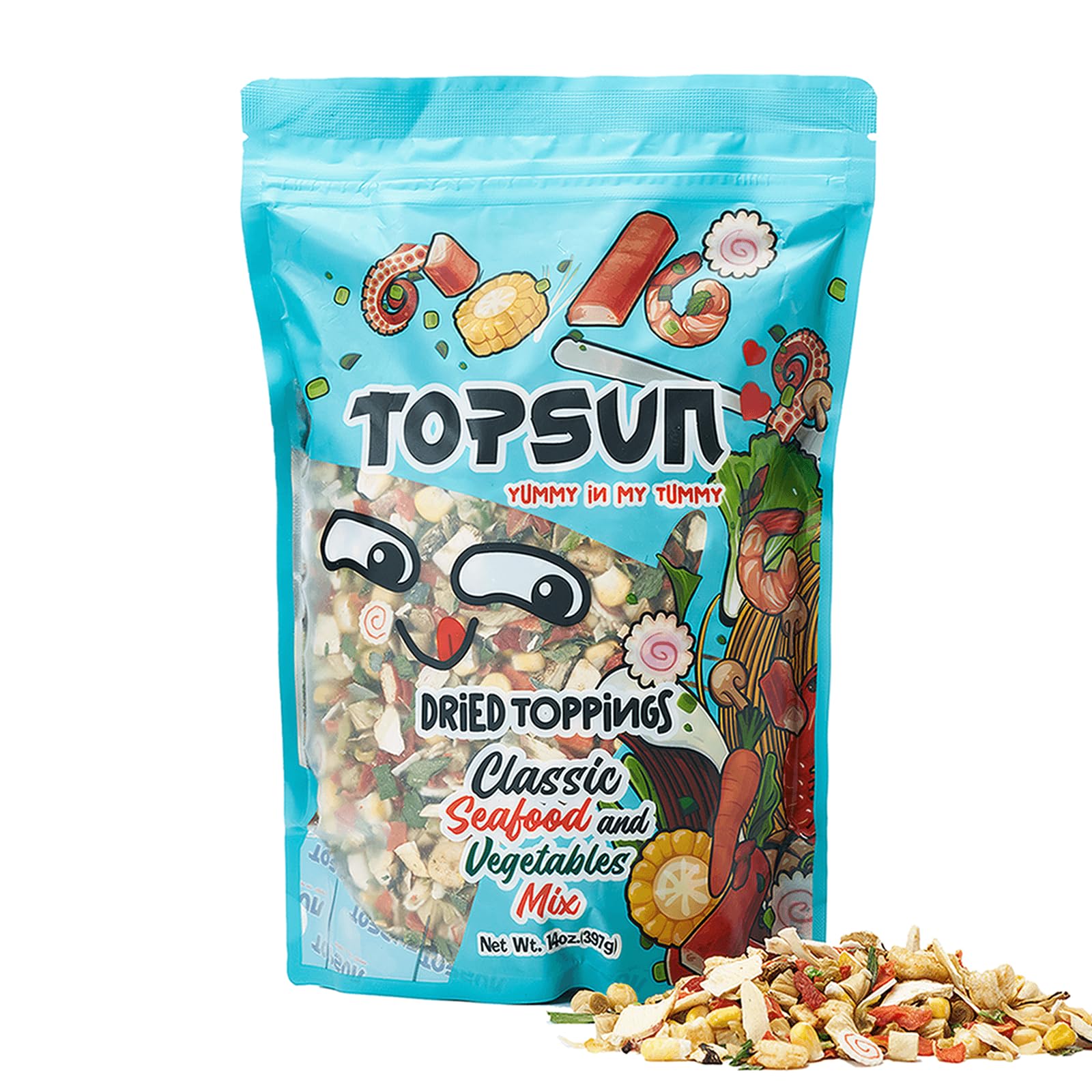 Ramen Toppings Seafood Mix 14oz, 11 Ingredients Blend with Added Superfood Goji, Dried Ramen Toppings for Ramen Noodles, Non-GMO