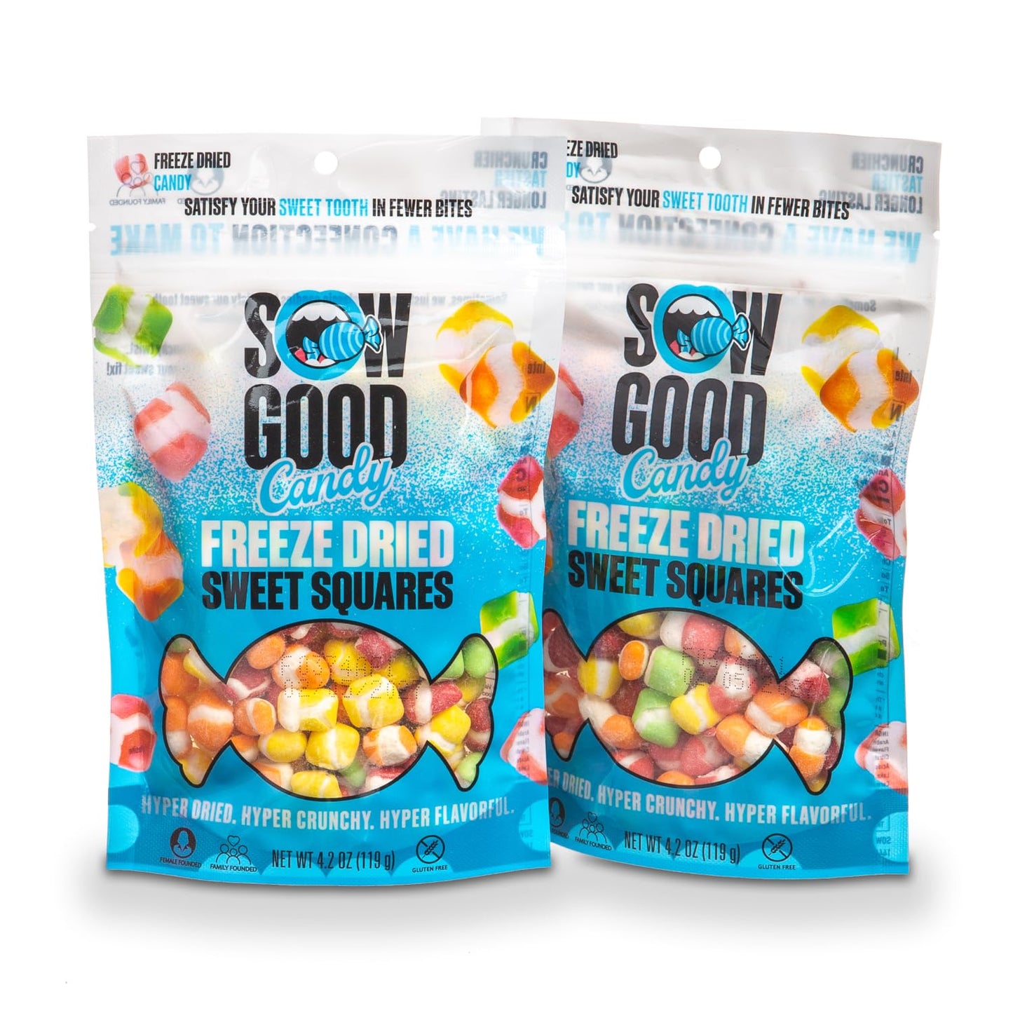 Sow Good Freeze Dried Candy Sweet Squares 2 Pack - (Strawberry, Lemon, Orange, Blue Raspberry, Apple)