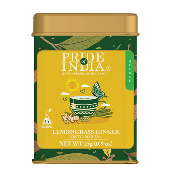 Pride Of India | Lemongrass Ginger Zesty Fresh Tea | 15 Pyramid Full Leaf Individually Wrapped Tea Bags | 100% Herbal Blend From Single Origin | Tangy & Spicy Flavor | Caffeine-Free