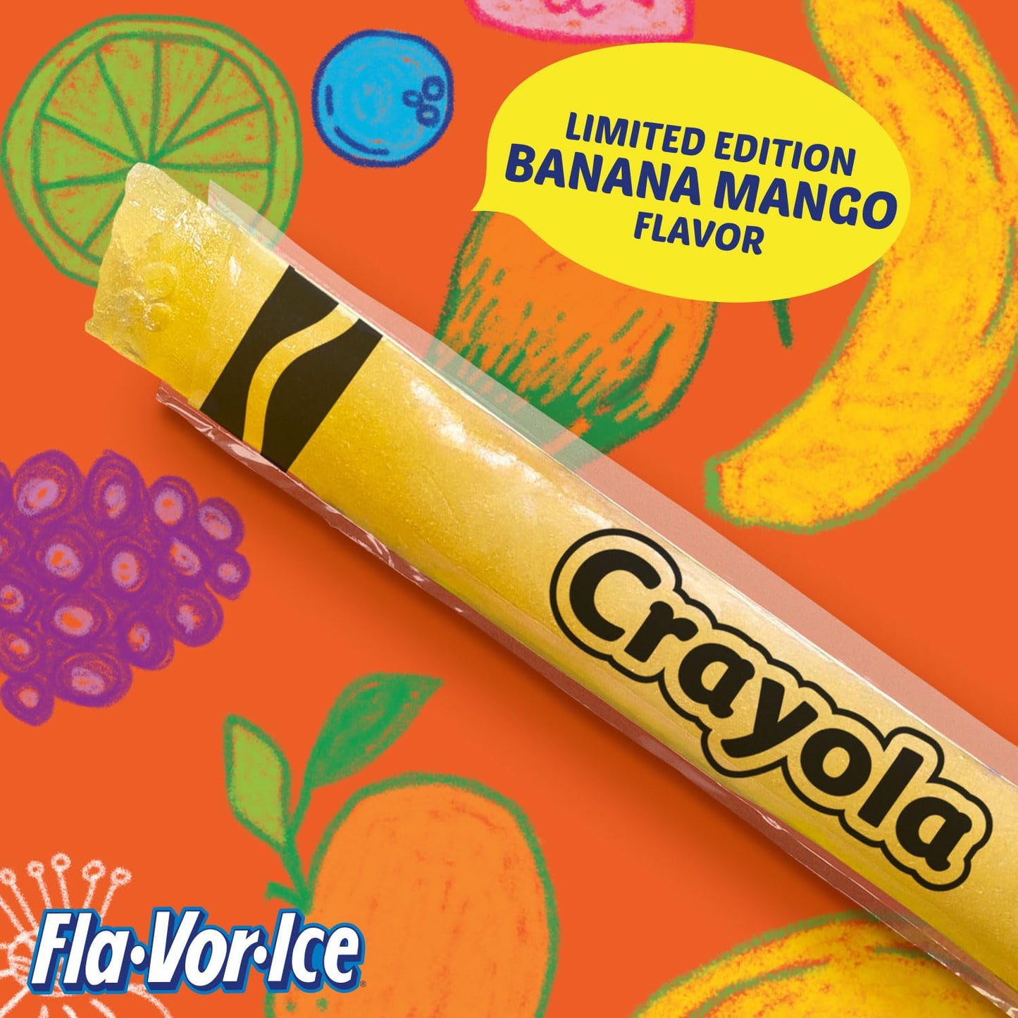 Crayola Fla-Vor-Ice Popsicle Variety Pack of 2 Oz Freezer Bars  Assorted Flavors  Banana Mango  Strawberry  Berry Punch  Orange  G  Lemon-Lime 96 Count