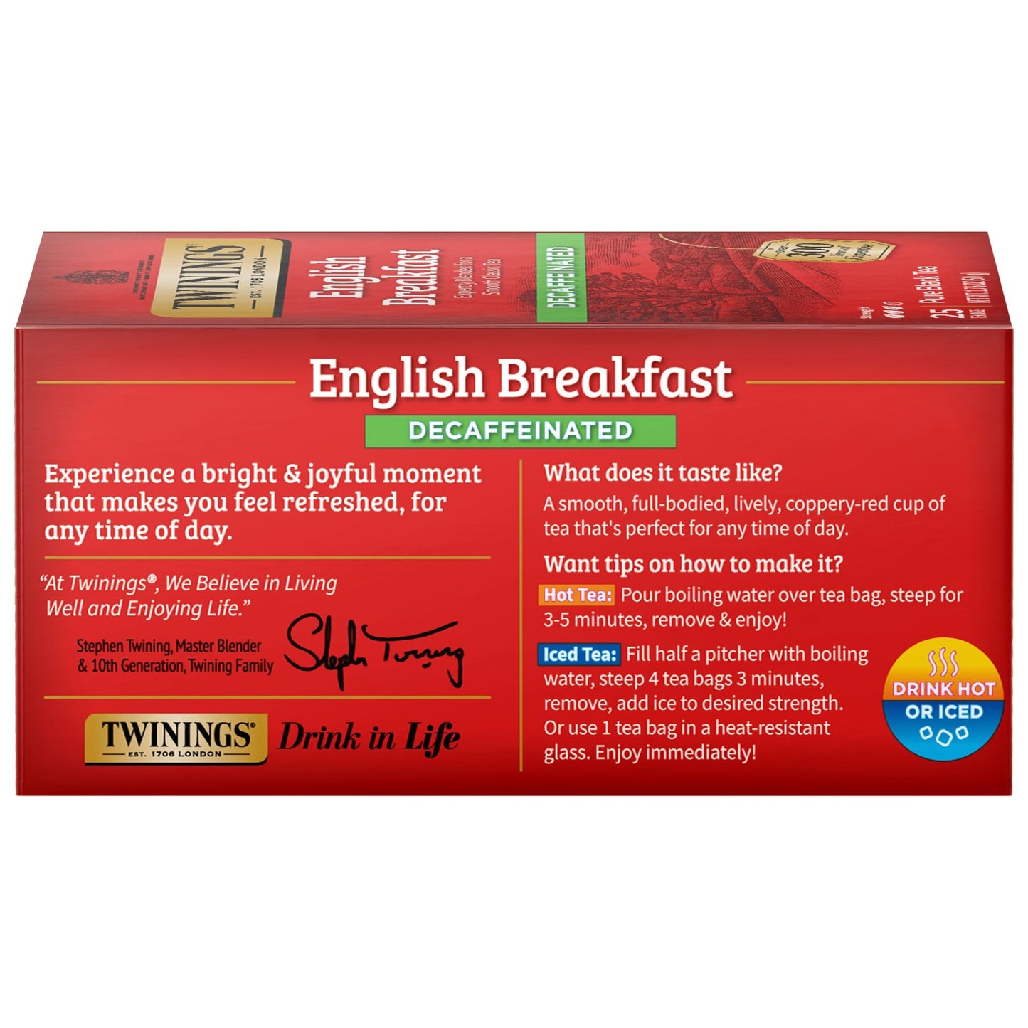 Twinings Decaffeinated English Breakfast Black Tea Individually Wrapped Bags, 25 Count (Pack Of 6), Flavourful, Robust, Enjoy Ho