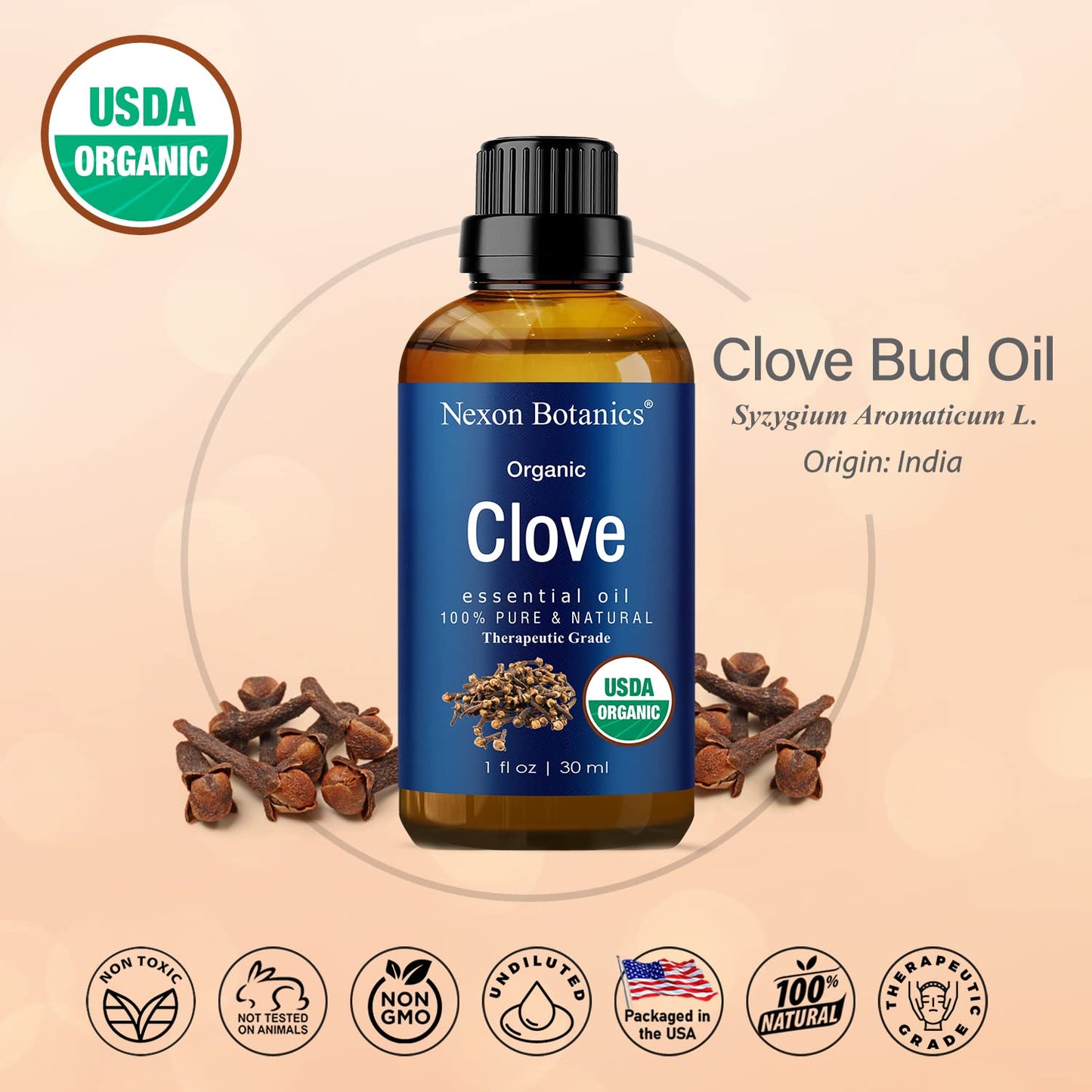 Organic Clove Essential Oil 30 Ml - Pure, Undiluted Oil For Tooth Ache Ease - Soothes Sore Muscles - Clove Bud Essential Oil For