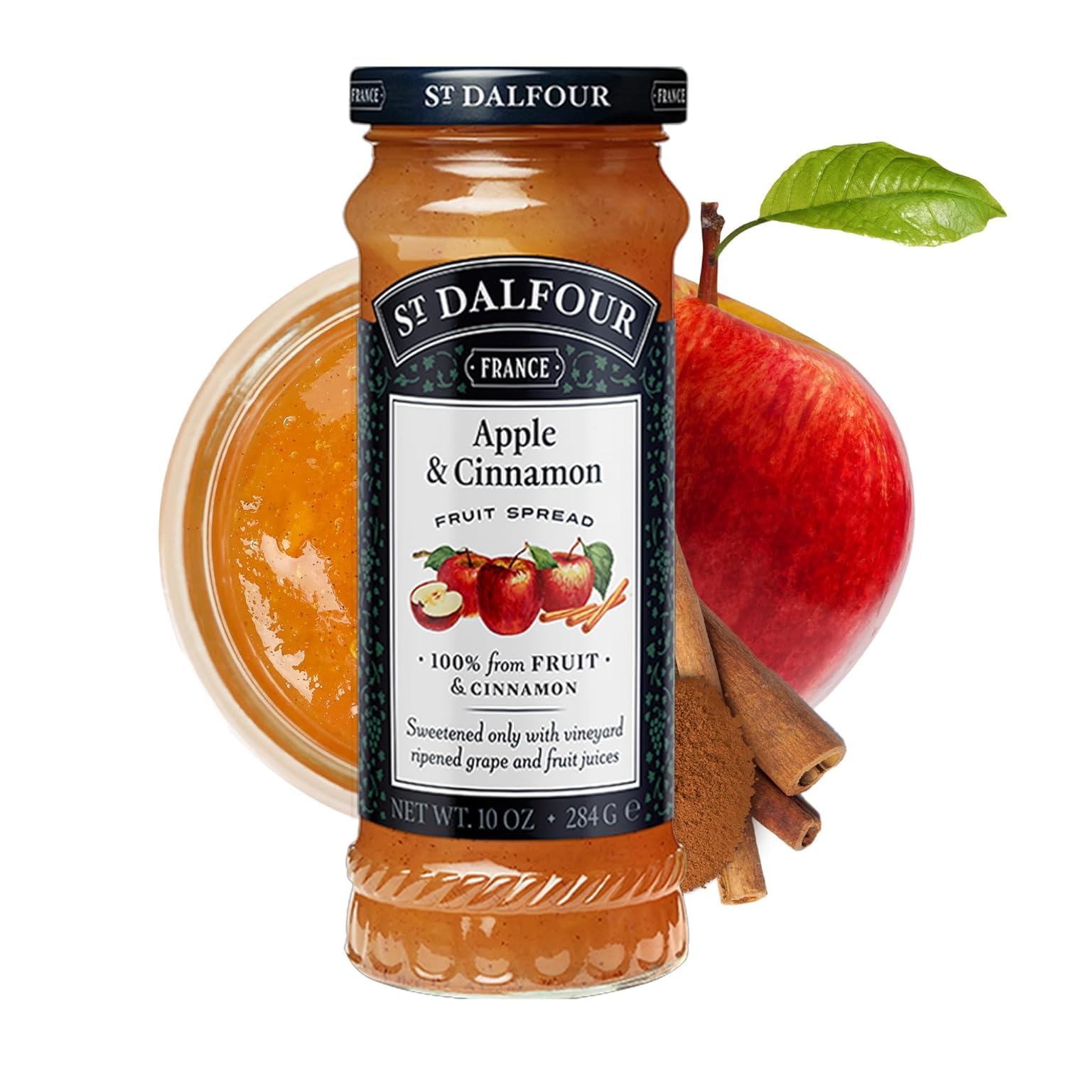 St. Dalfour Apple & Cinnamon Fruit Spread - 10Oz - 100% From Fruit, No Artificial Ingredients, Non Gmo, No Cane Sugars, All Natural, Made In France