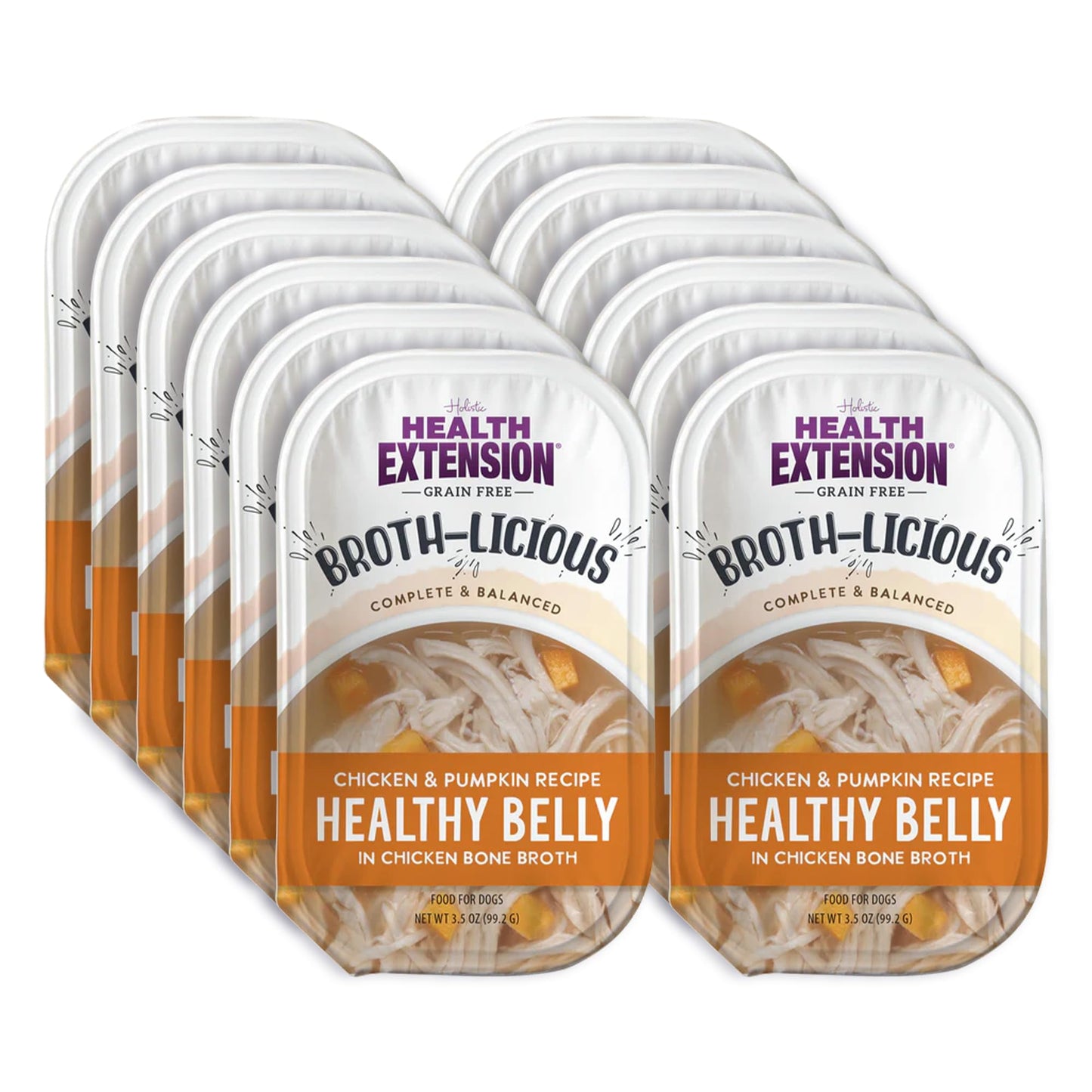 Health Extension Chicken & Pumpkin Bone Broth for Dogs, Grain-Free, 3.5 oz Cup, 12-Cup Box