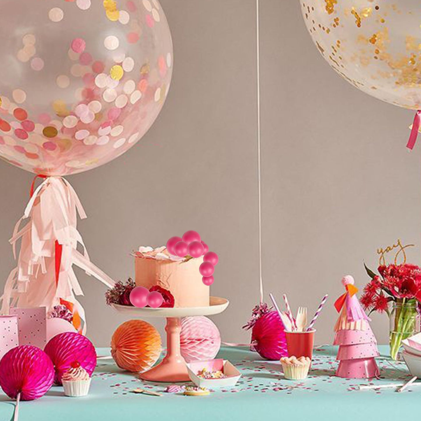 Rssta i Mini Balloon Cake Toppers, 30 PCS Foam Balls for Baby Shower & Birthday, Hot Pink, Model XM402-Hot Pink