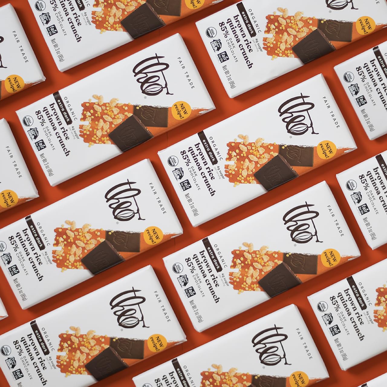 Theo Chocolate Brown Rice Quinoa Crunch Organic Dark Chocolate Bar, 85% Cacao, 12 Pack | Vegan, Fair Trade