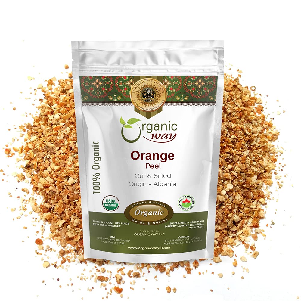 Organic Way Dried Orange Peel, Cut & Sifted, Vegan, Non-GMO, Gluten-Free, 8 Oz, USDA Certified, Wild-Harvested, Origin India