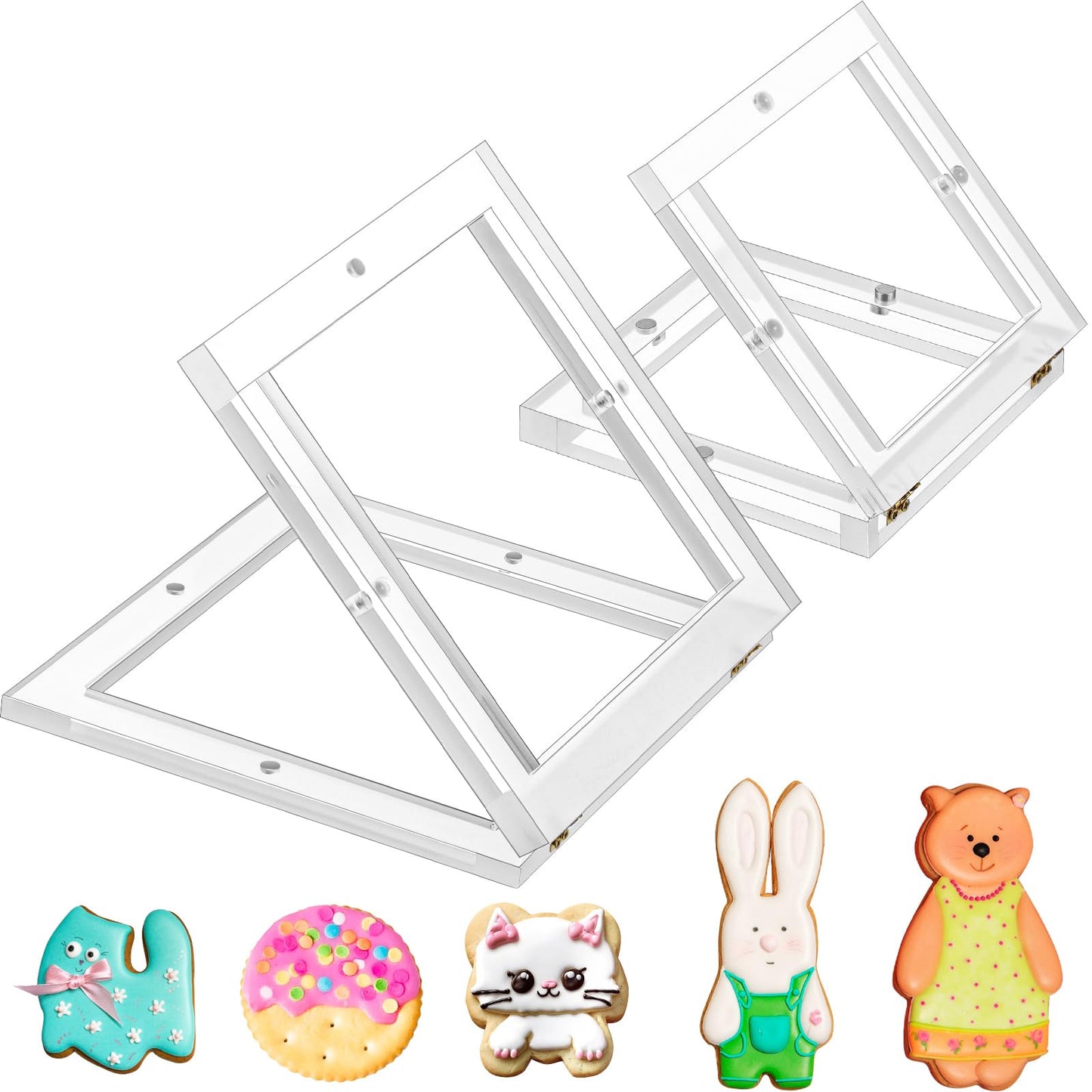 Chunful 2 Pcs Acrylic Cookie Stencil Holder  6   X 6   And 3. 5   X 3.5   Magnetic Cookie Stencil Frame For Comfort Supportting Stencils  Royal Icing Sugar Airbrush  Decorating Baking Tools  Stencils Helper