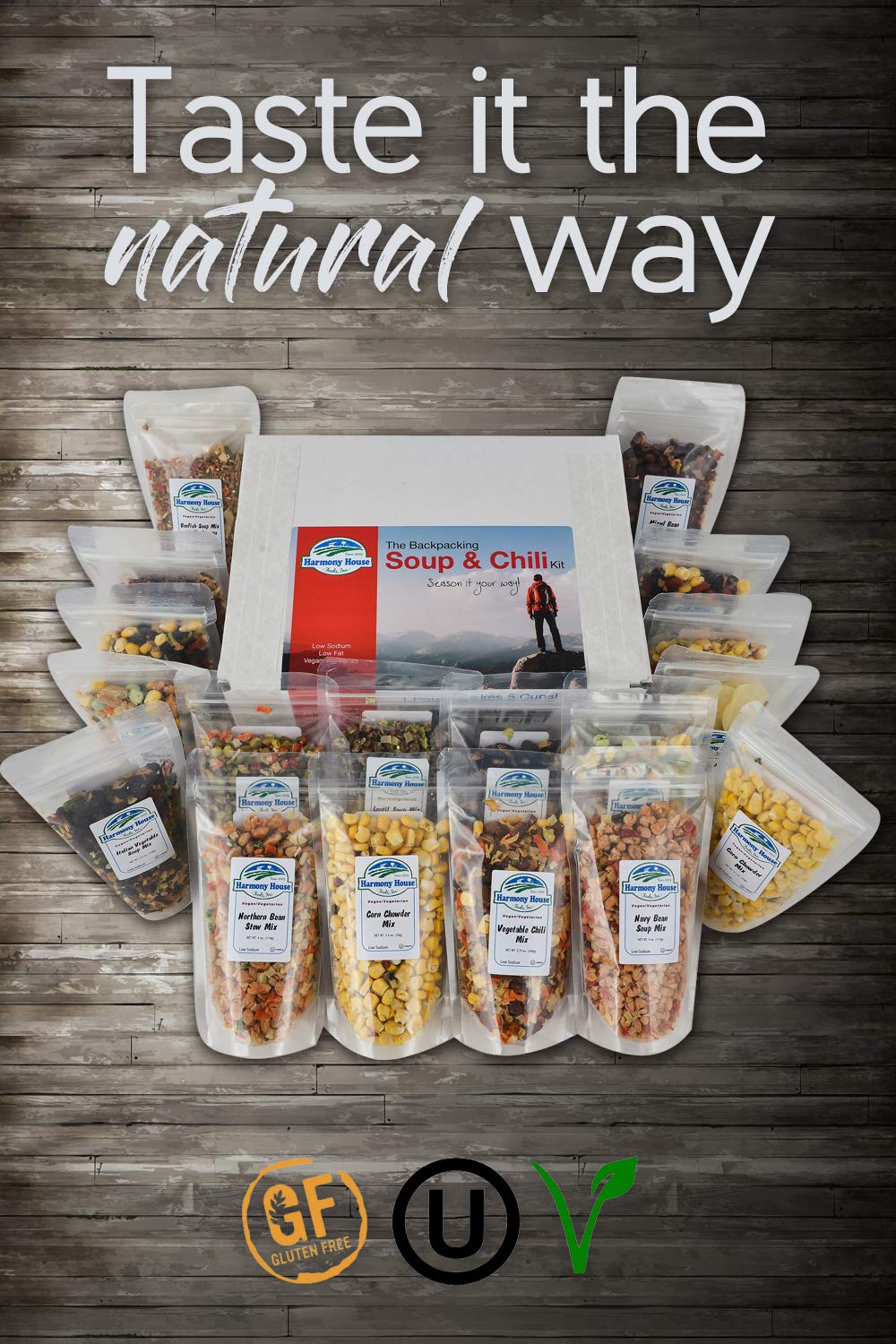 Harmony House Backpacking Soup & Chili Kit – 18 Count Variety Pack, Resealable Zip Pouches, White