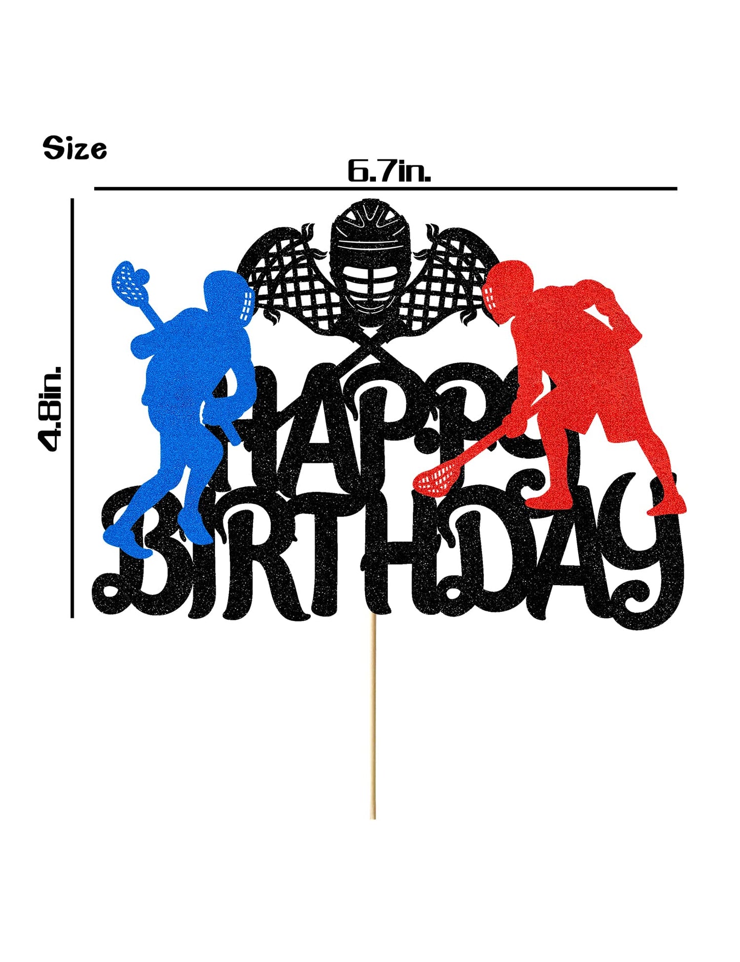 Finestore168 Lacrosse Cake Topper, Plastic, Sport Theme, Birthday Decoration, Red/Blue/Black, Model YX0072