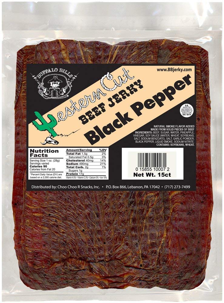 Buffalo Bills Beef Jerky, 18oz Black Pepper Western Cut, 15 Slabs per Bag, 1.12 Pound