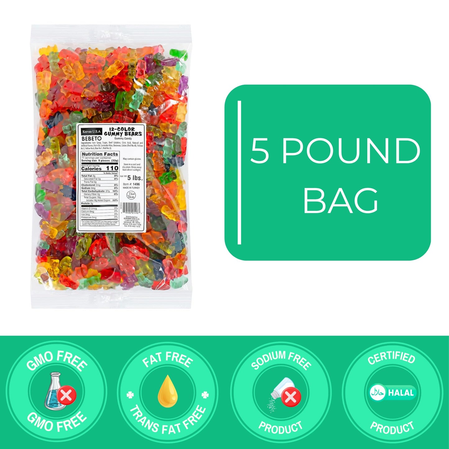Kervan Candy Bebeto 12 Flavor Gummy Bears - Fruity, Soft & Sweet Gummy Candy Bulk For Kids, Gift Snacks And Parties - Assorted Bear Gummies Party Size Bag (5 Lbs)