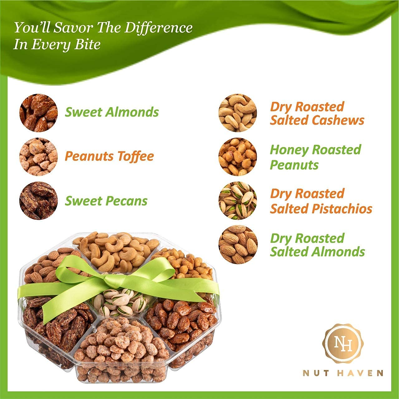 Nut Haven Thanksgiving Nuts Gift Basket - Extra Large Assortment of Sweet & Roasted Salted Nuts - 2 Pound Assorted Food Gift Box