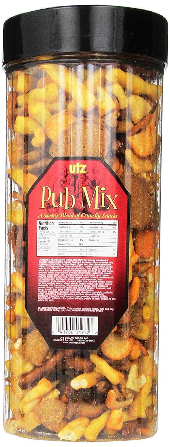 Utz Pub Mix - Savory Snack Mix - 20 Ounce Barrel - Resealable Container - Cholesterol Free - Model 1272