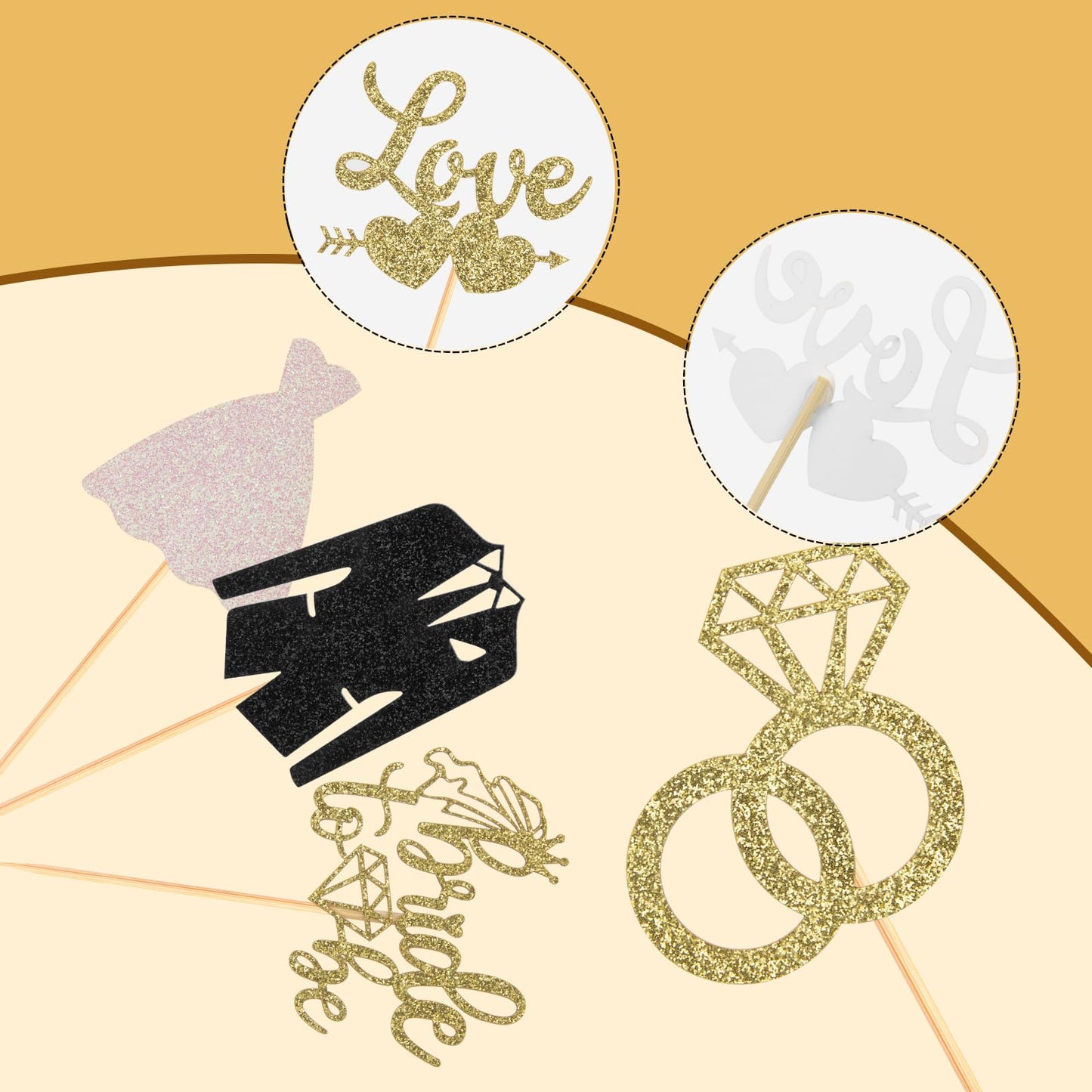 60 Pcs Bride To Be Cupcake Toppers,Glitter Wedding Cupcake Toppers I Do Love Heart Ring Cupcake Picks For Bridal Shower Wedding