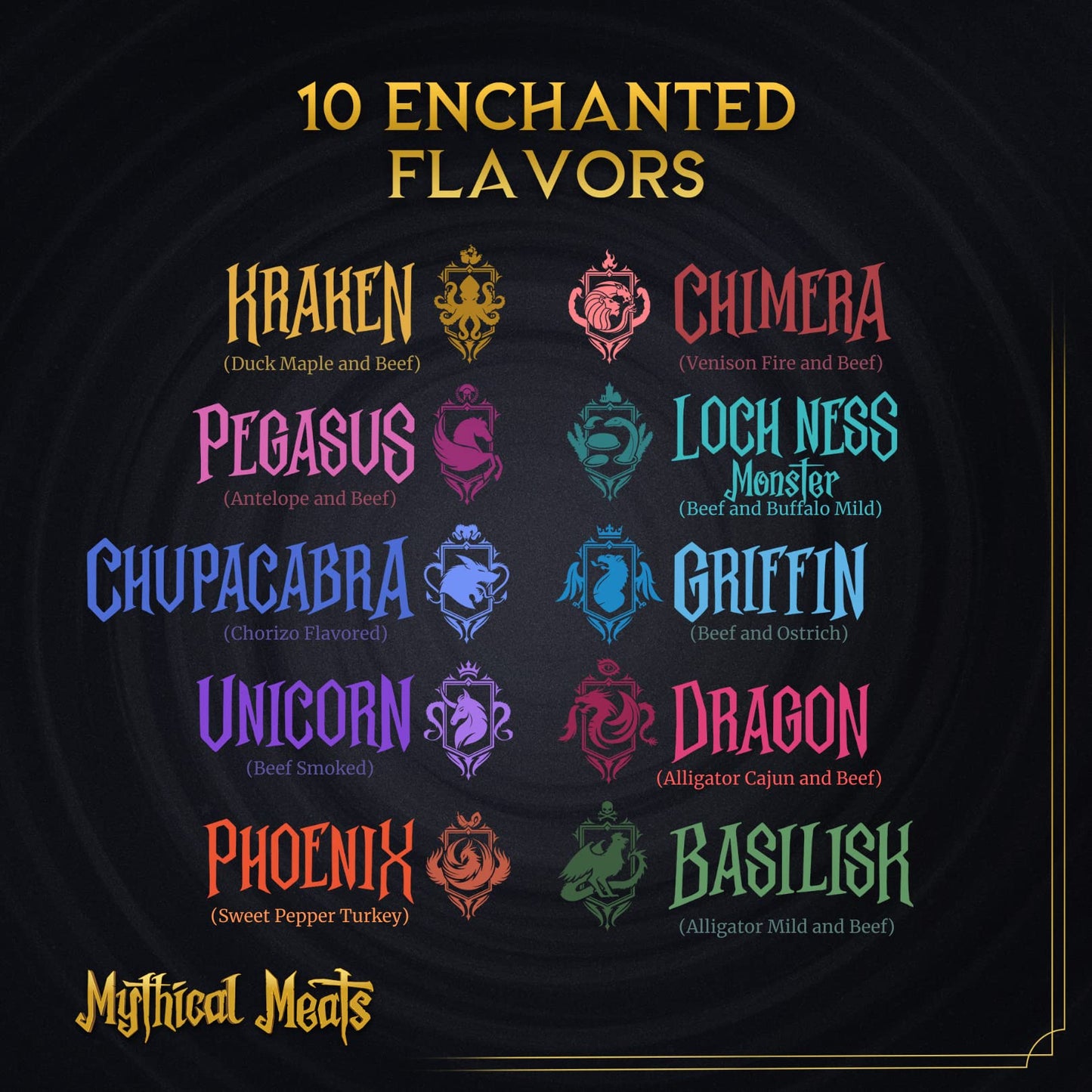 Mythical Meats Original Exotic Flavor Sampler Pack - 10 Exotic Game And Beef Snack Sticks - Dried & Dehydrated Meats Seasoned To