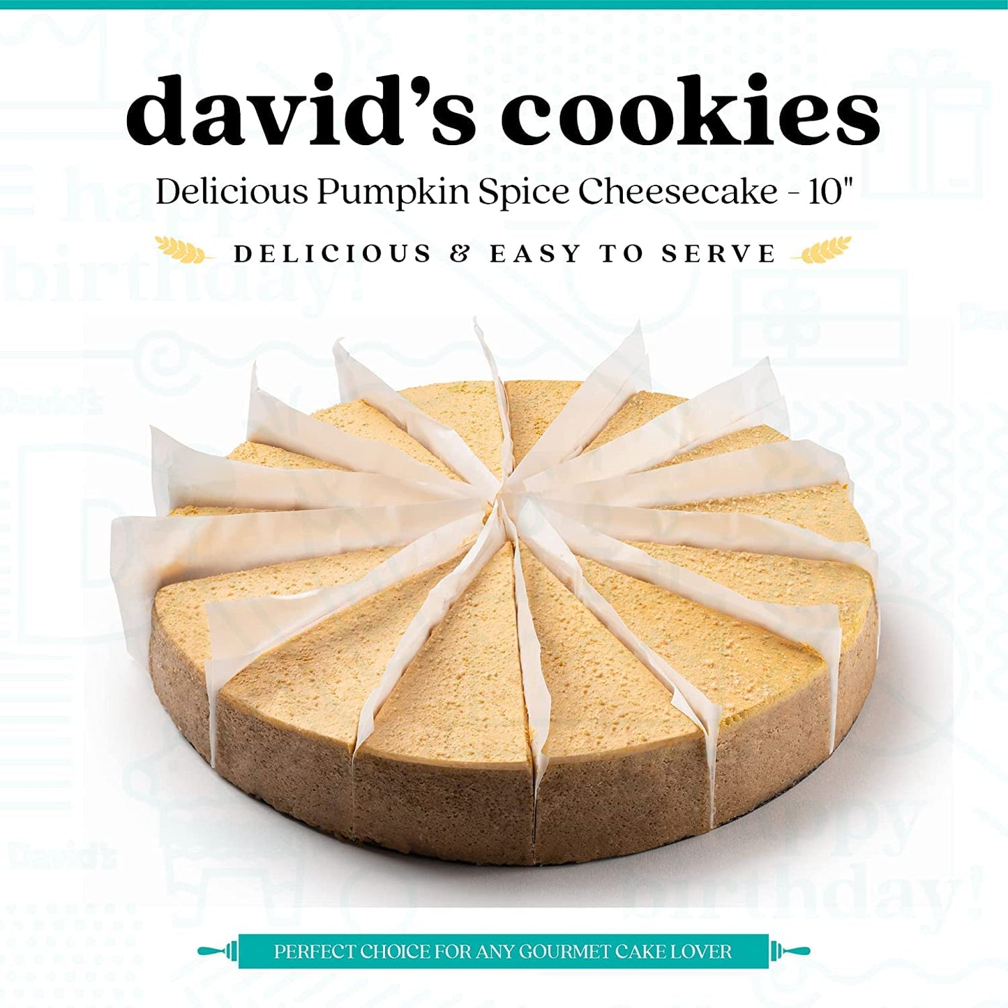 Davids Cookies Pumpkin Cheesecake - Gourmet Pumpkin Spice Cheesecake, Freshly Baked, Pre-Sliced 14 Pieces, 10 Inches