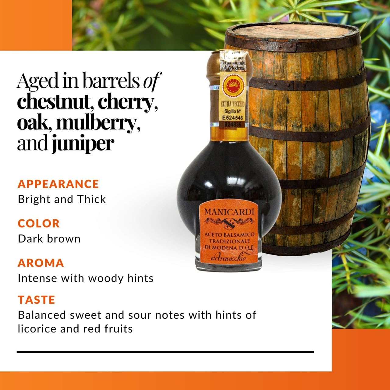 Manicardi Traditional Balsamic Vinegar Of Modena Pdo Aged 25 Years - Extra Aged Italian Perfect For Snacks, Pasta, Vegetables, S