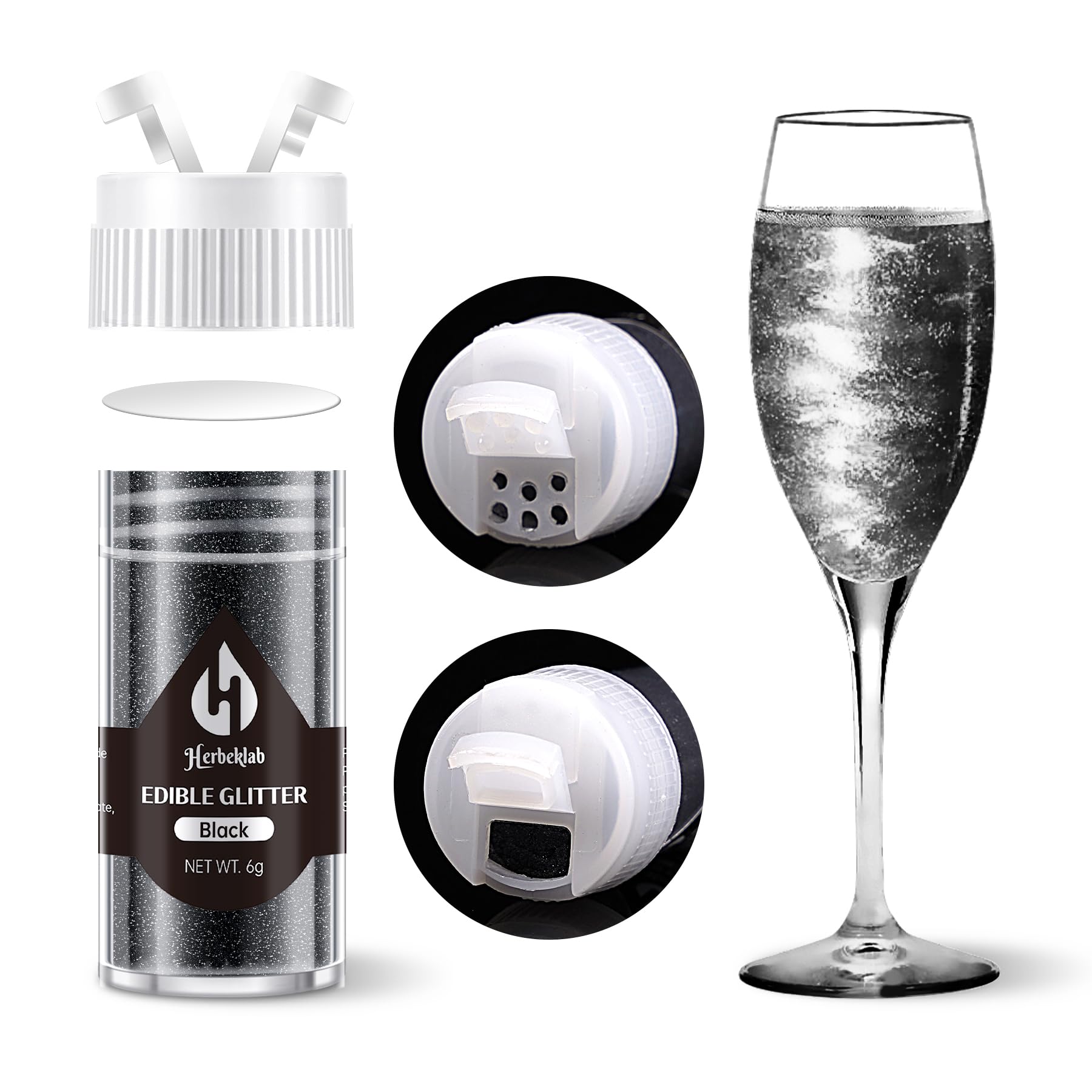 Black Edible Glitter for Cocktails - 6g Black Luster Dust Edible Drink Glitter Food Grade Metallic Shimmer Powder Cake Sprinkles