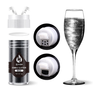 Black Edible Glitter for Cocktails - 6g Black Luster Dust Edible Drink Glitter Food Grade Metallic Shimmer Powder Cake Sprinkles