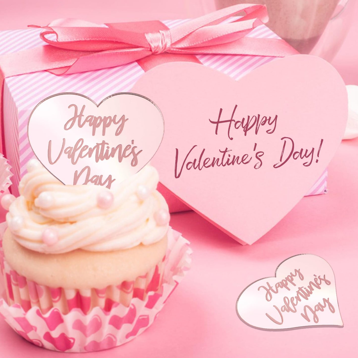 Urroma Happy Valentine'S Day Cupcake Toppers, Rose Gold 20Pcs Sweet Love Theme Valentine'S Day Cupcake For Baby Shower Diy Birth