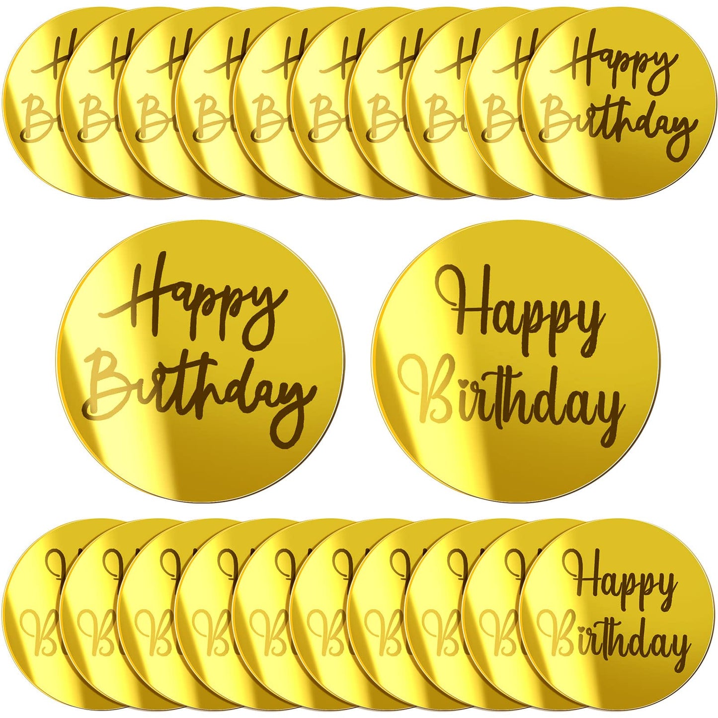 Blulu 20 Pieces Acrylic Cake Toppers Acrylic Mirror Cupcake Disc Acrylic Birthday Cupcake Topper Round Topper Circle Engraved Di
