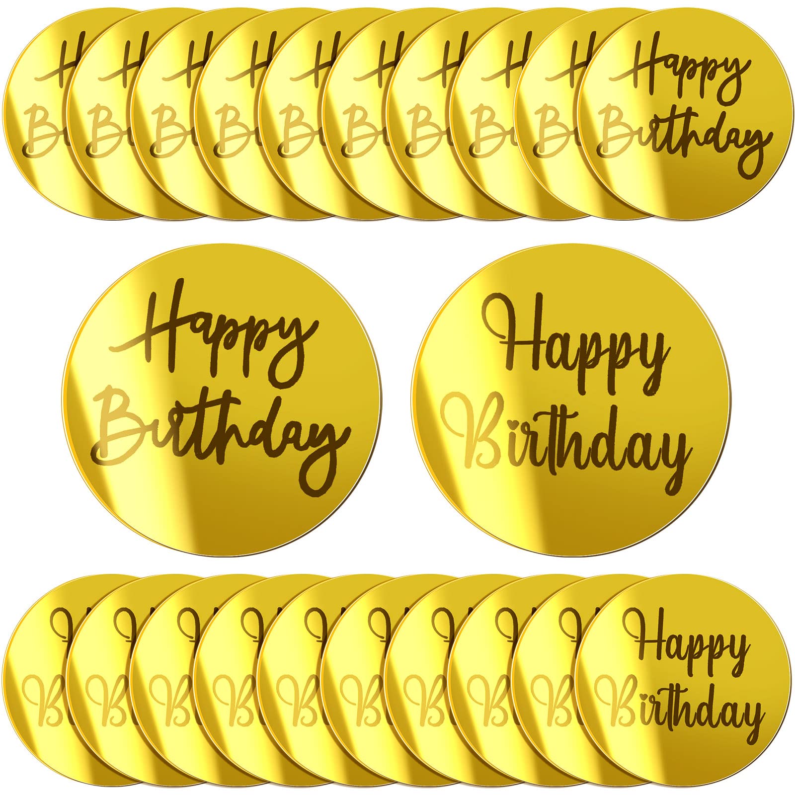 Blulu 20 Pieces Acrylic Cake Toppers Acrylic Mirror Cupcake Disc Acrylic Birthday Cupcake Topper Round Topper Circle Engraved Di