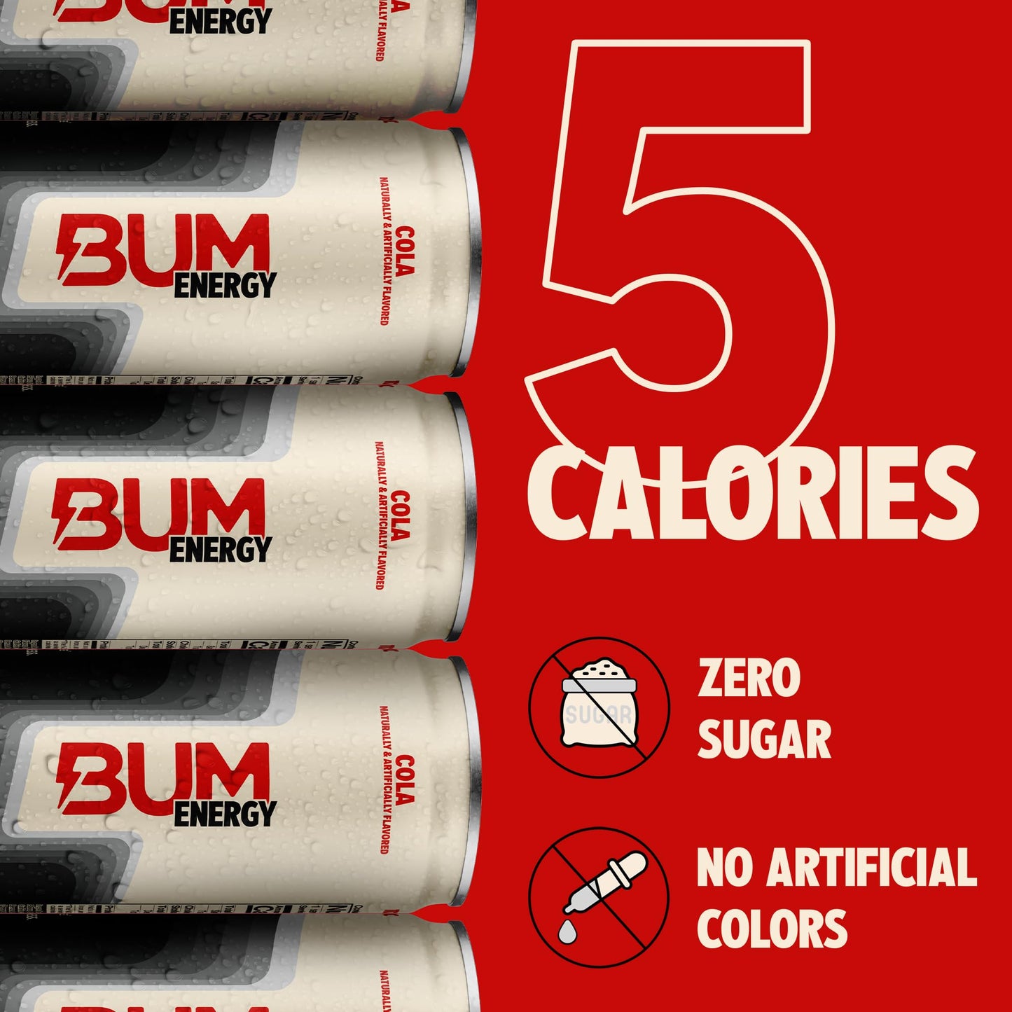 BUM Sugar-Free Energy Drink  Cola - Lightly Carbonated & No Artificial Colors  Natural Caffeine & Citicoline for Energy & Focus  Brain Boost & Workout Sports Beverage - 12 oz  Pack of 12