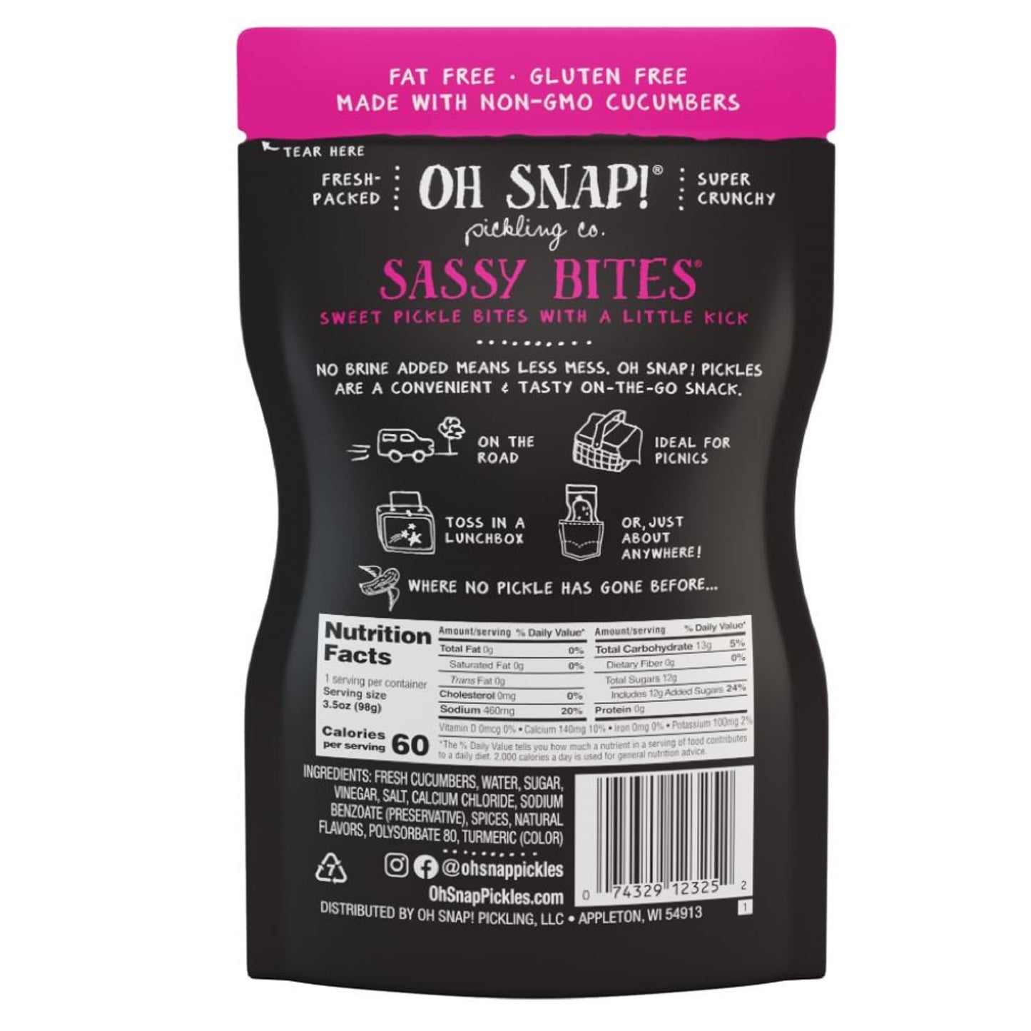 Oh Snap! Sassy Bites (12 Pack) - Sweet Pickle Bites With A Little Kick - Fresh Packed Ready To Eat Sweet & Spicy Pickle - Gluten