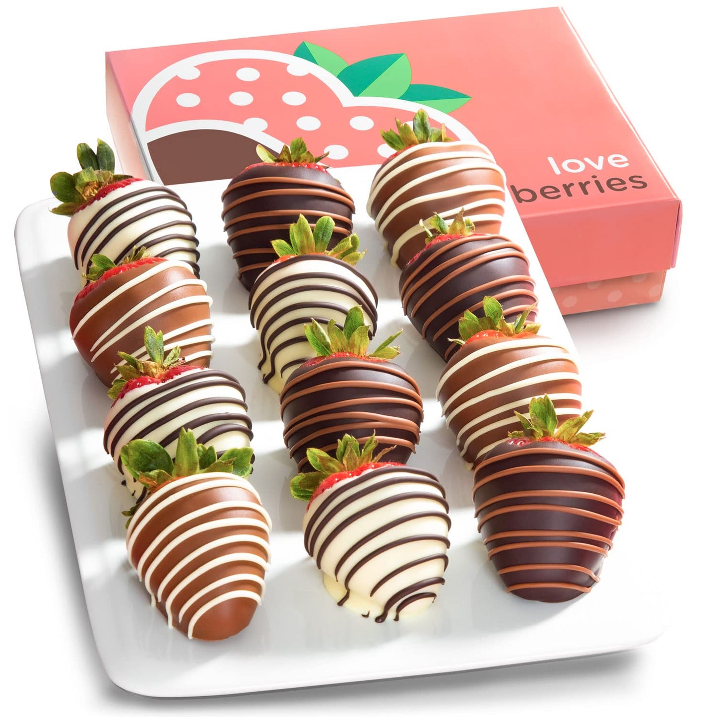 A Gift Inside Chocolate Covered Strawberries, 12 Count, Dark/Milk/White, 32 Ounce