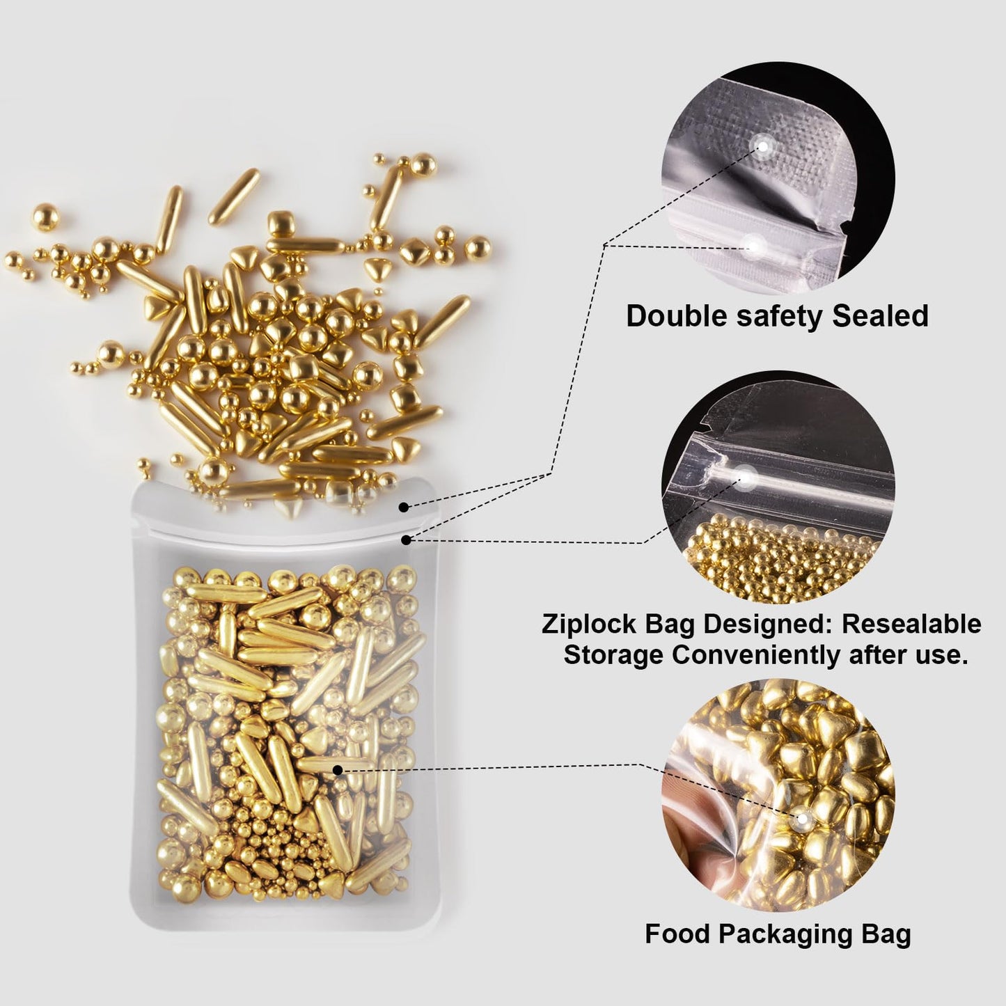 Huebeaty 6-in-1 Metallic Gold Dragees Sprinkles for Cake Decorating, 180g, Gold