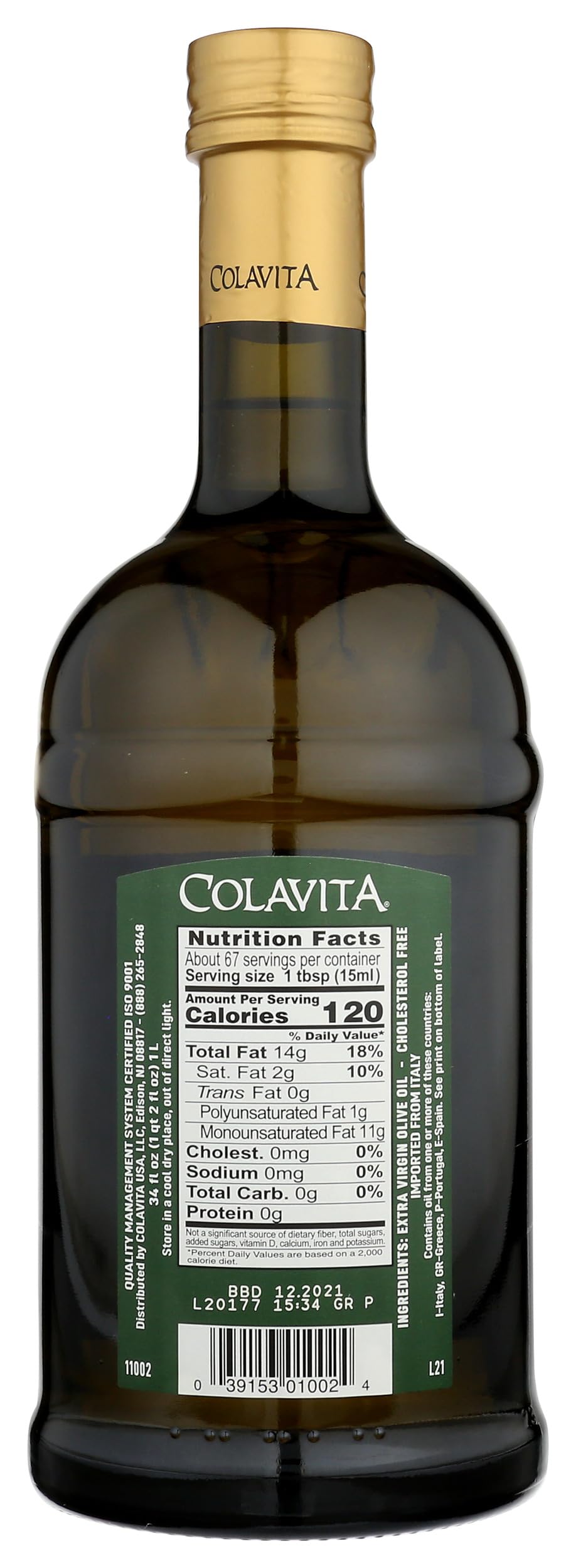 COLAVITA Extra Virgin Olive Oil, 34 Fl Oz, Pack of 1, Model 039153010024